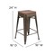 Merrick Lane Brooklyn 24 Inch Tall Stackable Metal Bar Counter Stool With Textured Elm Wood Seat In Set Of 4